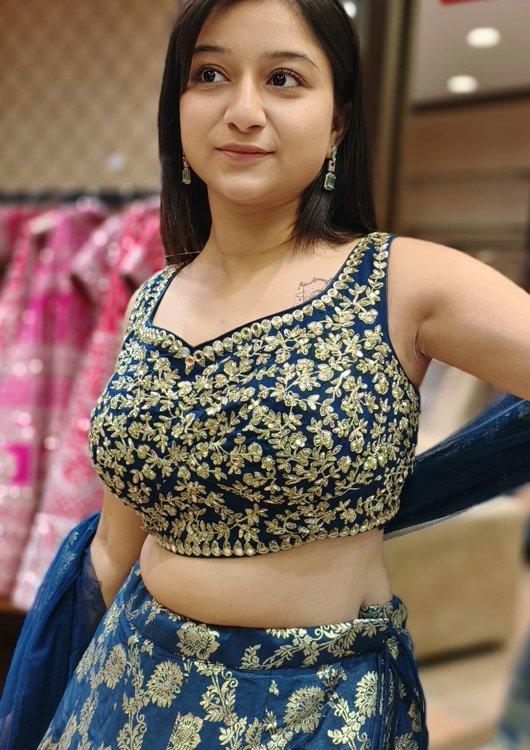 Teal Blue Color Dola Silk Weaving Work Lehenga Choli